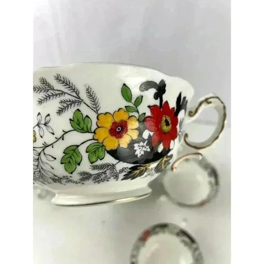 VTG Set of 5‎ Swansea Soup Dish Bowl Floral Pattern Bone China Canton Gold Trim